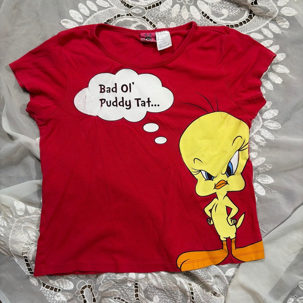 Y2K Cute Sassy Vintage Looney Tunes Tweety Bird Red Graphic Tee Shirt Large